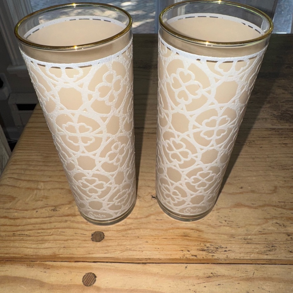 Libbey Starlyte Glasses Preppy Vintage Raised Scroll Design Retro 1960s pair